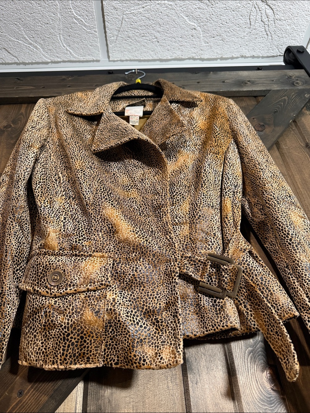 Joseph Ribkoff Brown and Tan Leopard-Print Belted Blazer - Picture 5 of 6